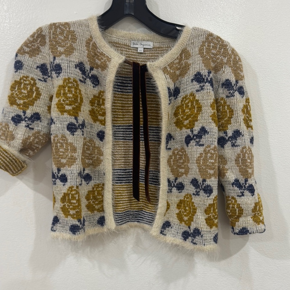 Kids Casual Floral Cardigan - Beige and Yellow